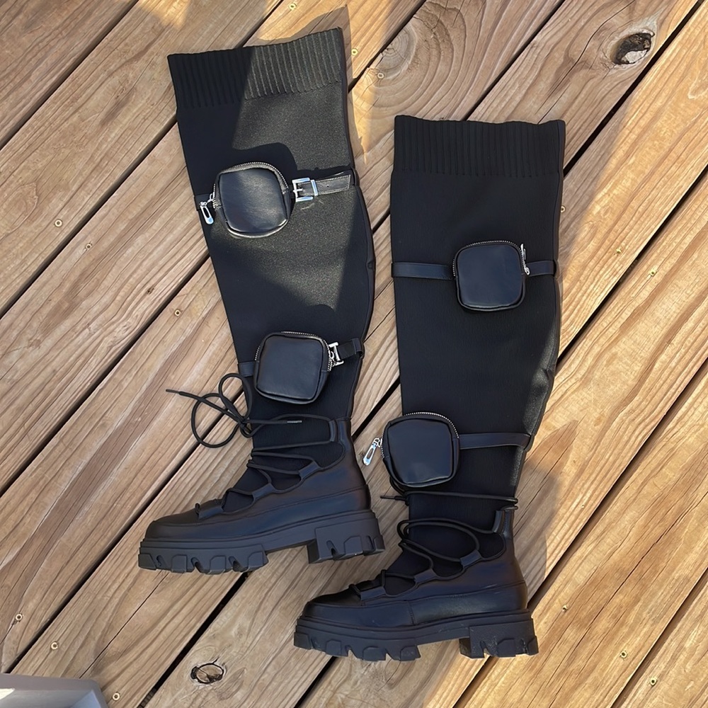 FTF x Nadia Thigh high lug sole boots size 9W